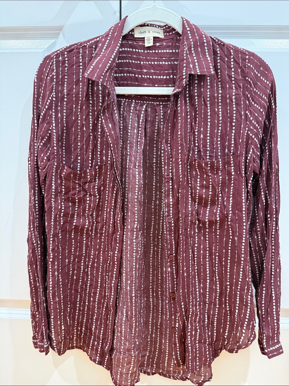 cloth & stone Maroon Button-Down Shirt with White Dotted Stripe